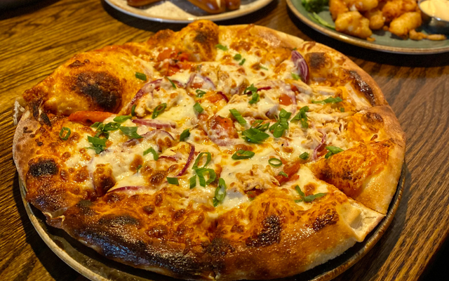 Chicken and Garlic and Onion Pizza.